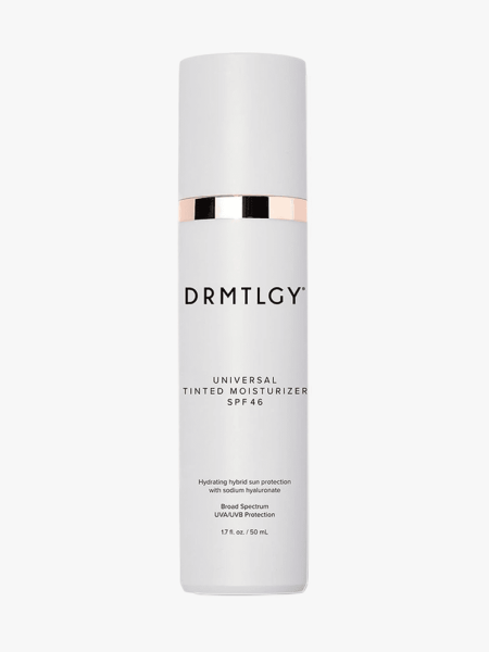 DRMTLGY Universal Tinted Moisturizer SPF 46 in branded component on a light gray background