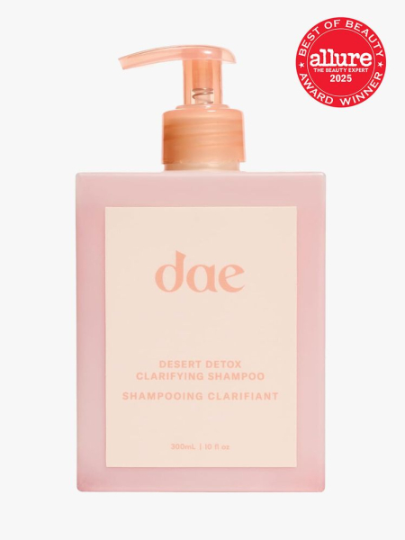 DAE Hair Desert Detox Clarifying Shampoo in branded component on a light gray background with best of beauty 2025 seal in the top right corner